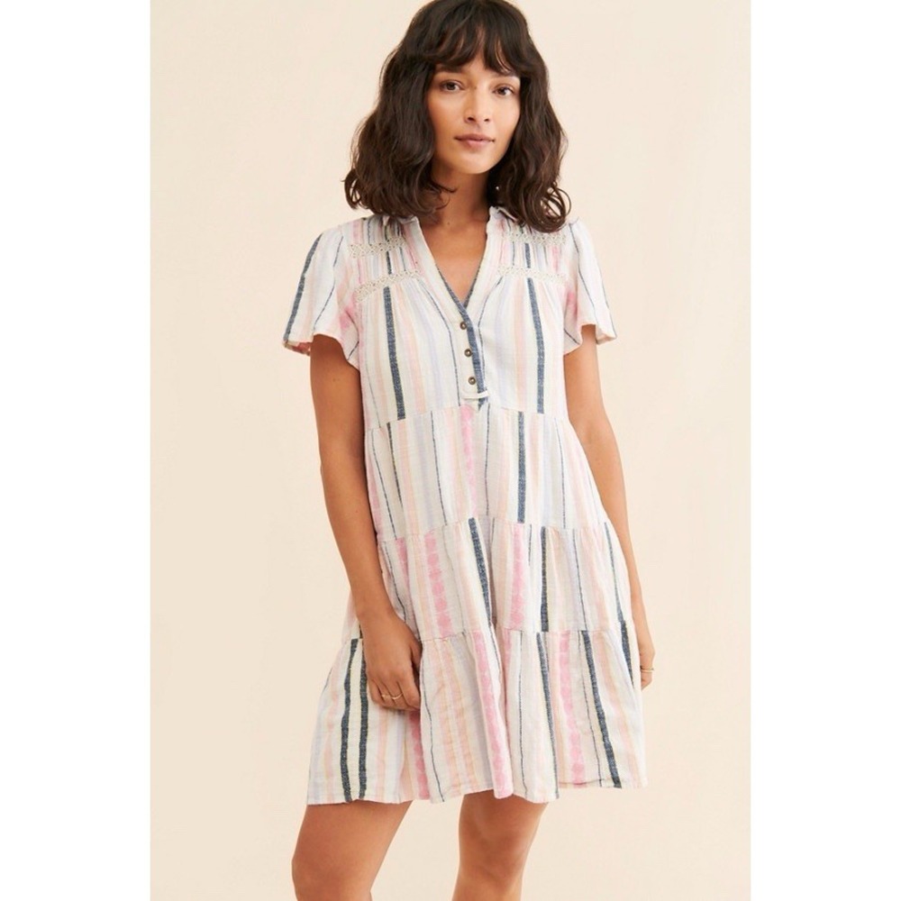 Anthropologie Georgina Tiered Cotton‎ Striped Shirt Dress Size XS Petite